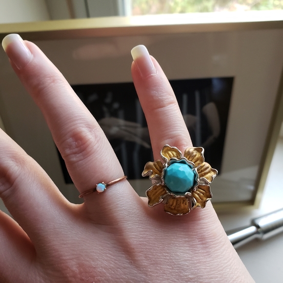 Chunky Vintage Sterling Silver (925) Turquoise (Howlite) Ring, Size 5 - Picture 8 of 10